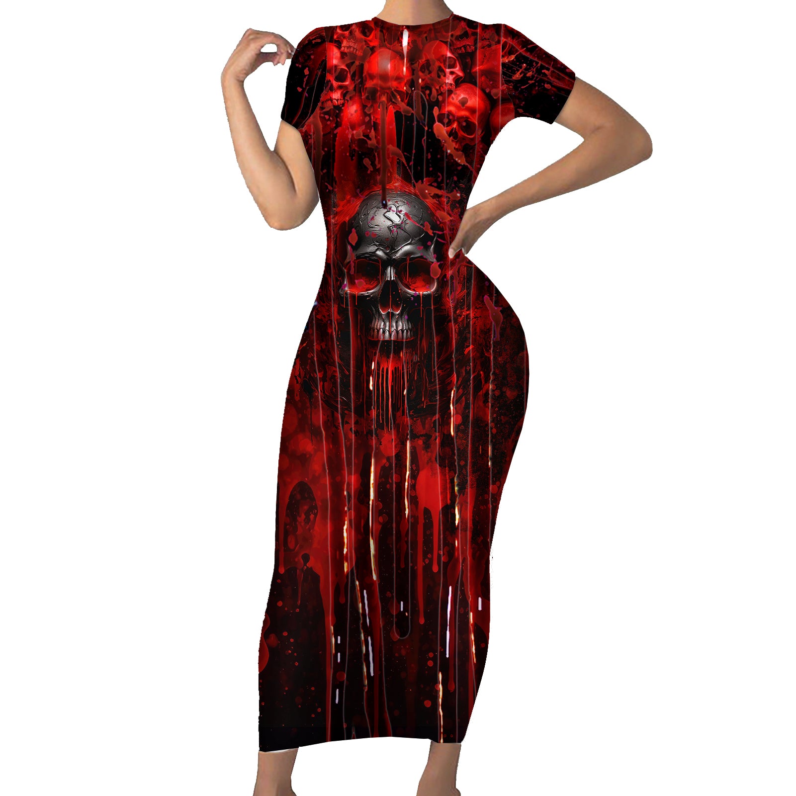 If You Kick Me When I'm Down You Better Pray I Don't Get Up Skull Short Sleeve Bodycon Dress - Wonder Print Shop