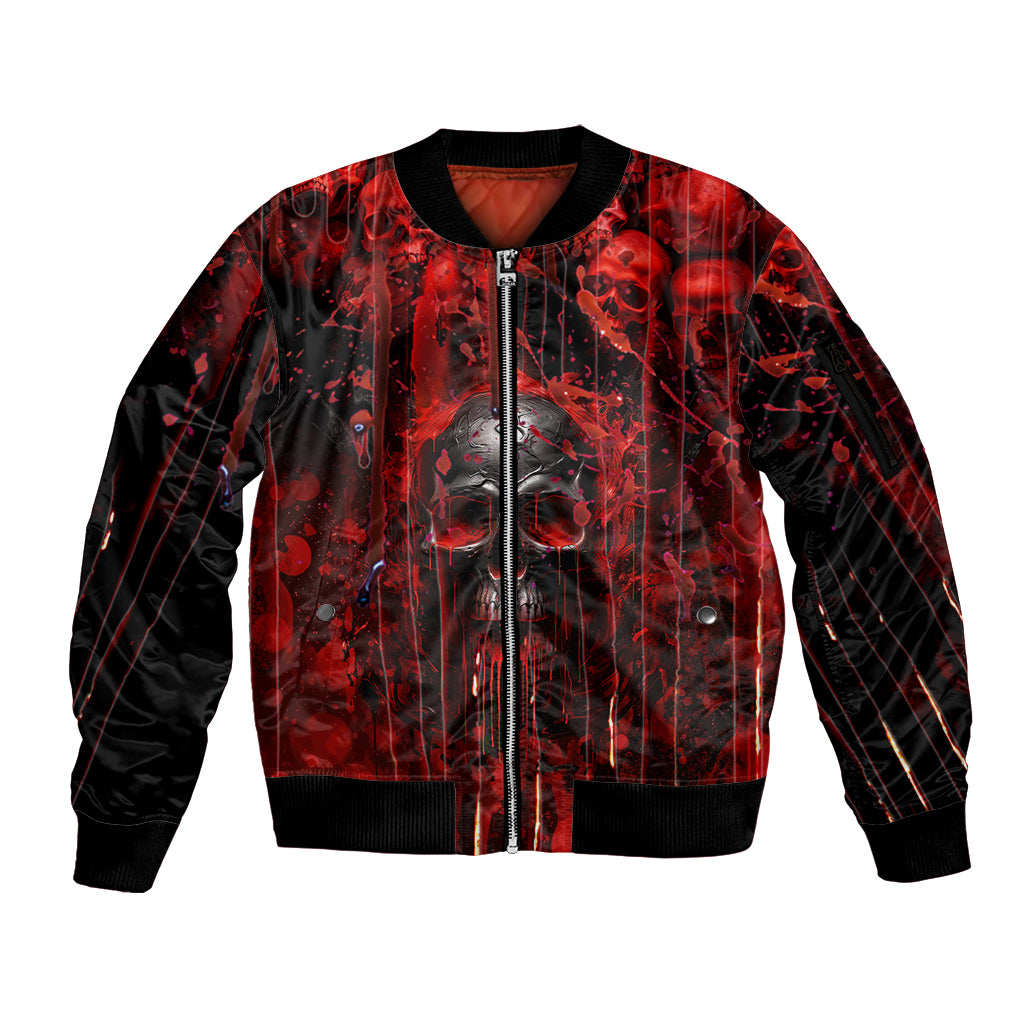 If You Kick Me When I'm Down You Better Pray I Don't Get Up Skull Sleeve Zip Bomber Jacket - Wonder Print Shop