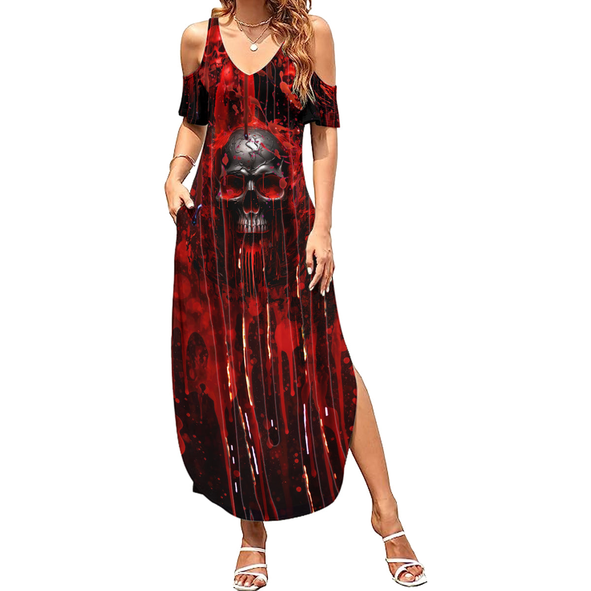If You Kick Me When I'm Down You Better Pray I Don't Get Up Skull Summer Maxi Dress - Wonder Print Shop