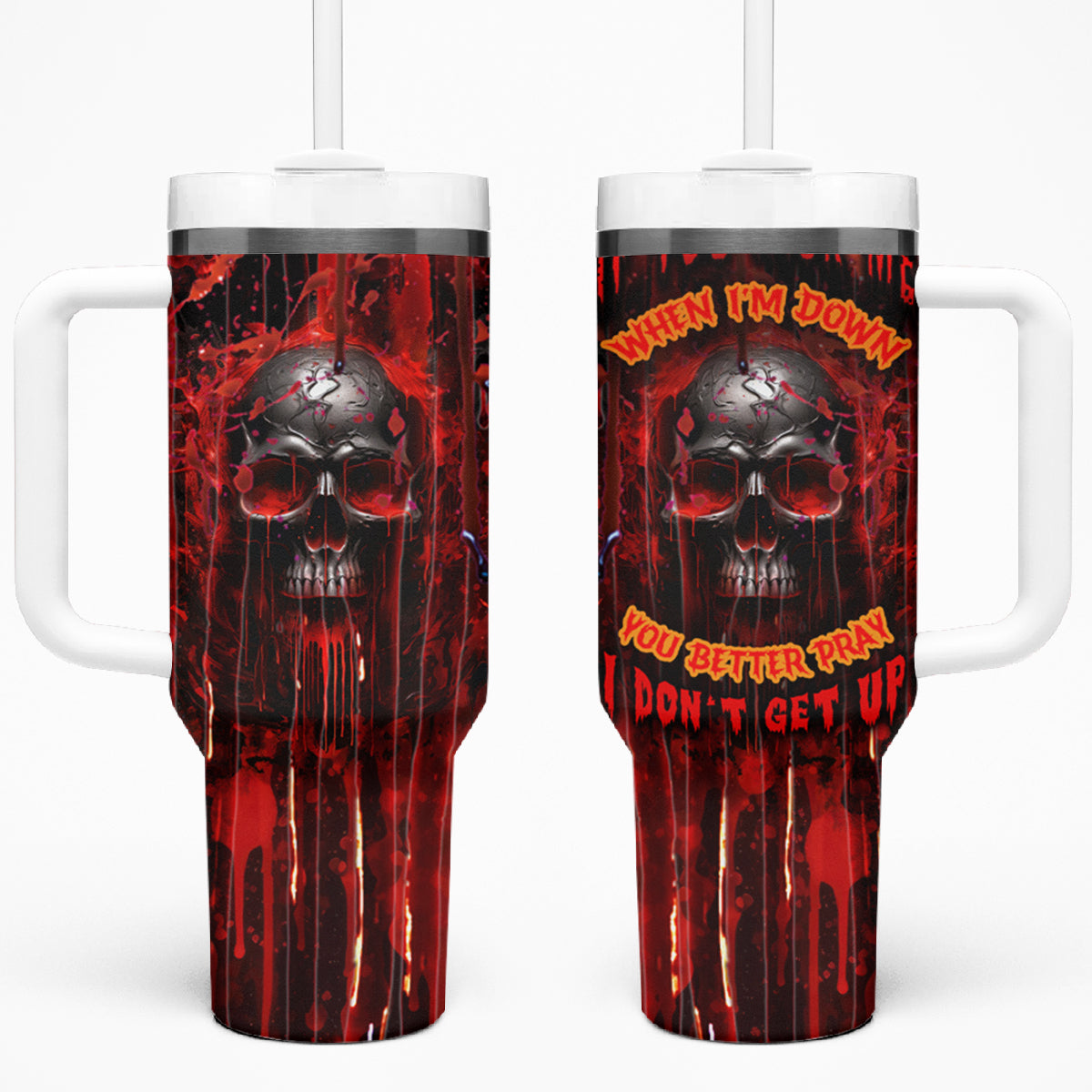 If You Kick Me When I'm Down You Better Pray I Don't Get Up Skull Tumbler With Handle - Wonder Print Shop