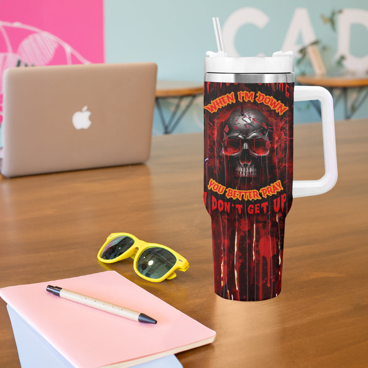 If You Kick Me When I'm Down You Better Pray I Don't Get Up Skull Tumbler With Handle - Wonder Print Shop