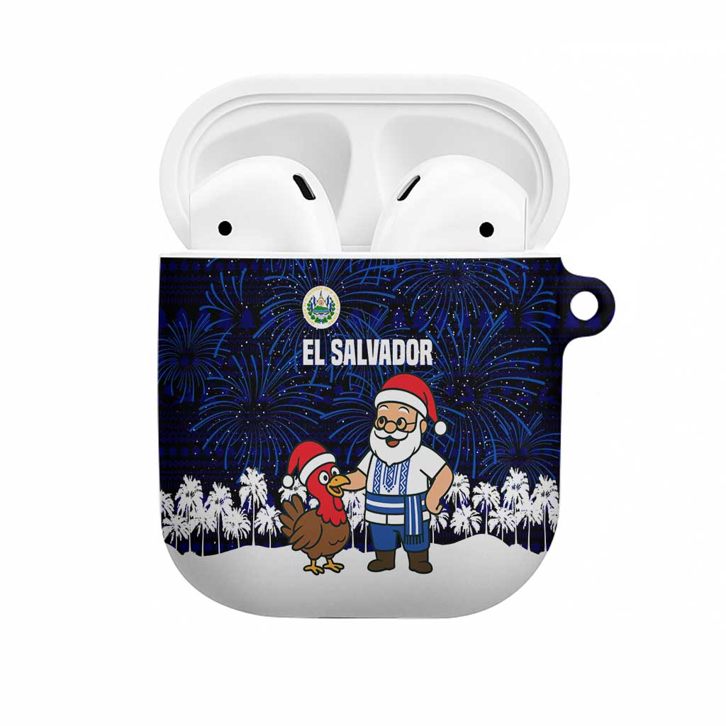 El Salvador Christmas AirPods Case with Santa Claus Turkey Fireworks Palm Trees and National Emblem Design - Wonder Print Shop