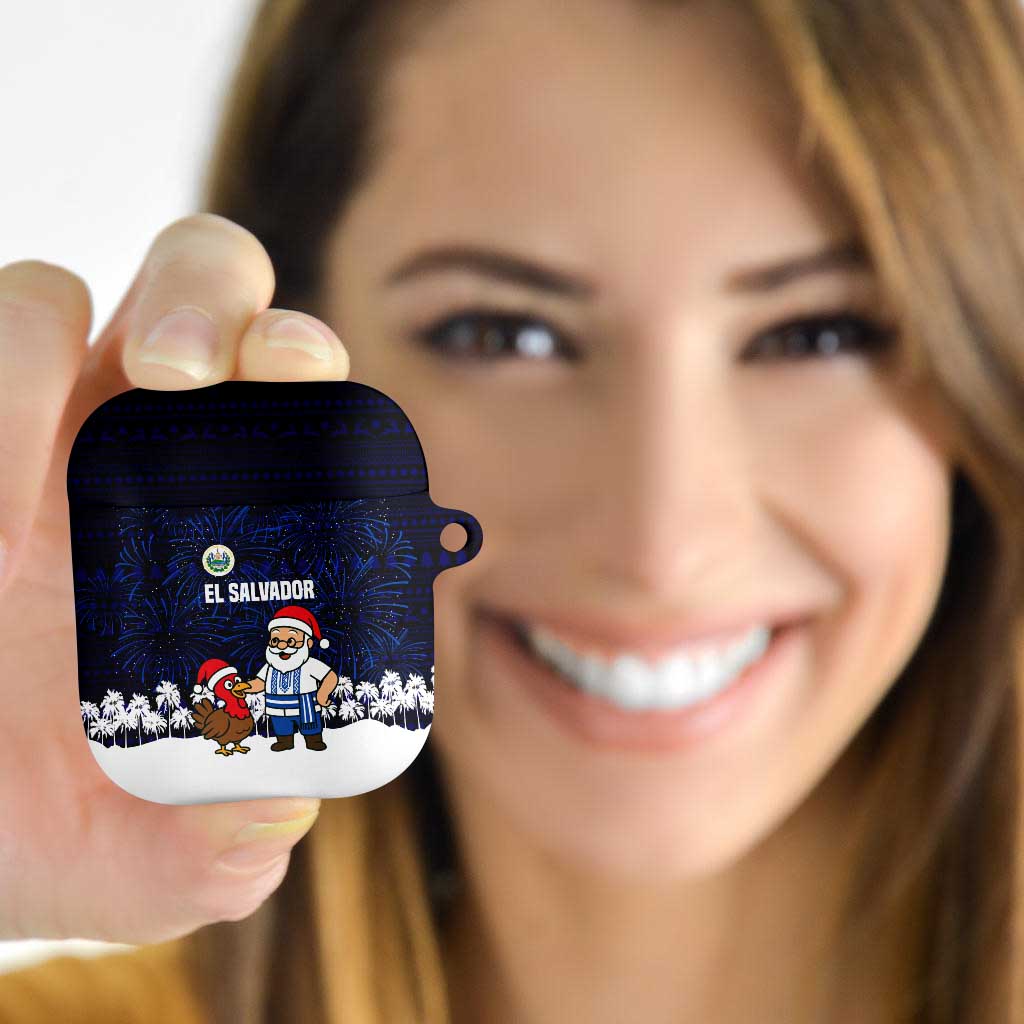 El Salvador Christmas AirPods Case with Santa Claus Turkey Fireworks Palm Trees and National Emblem Design - Wonder Print Shop