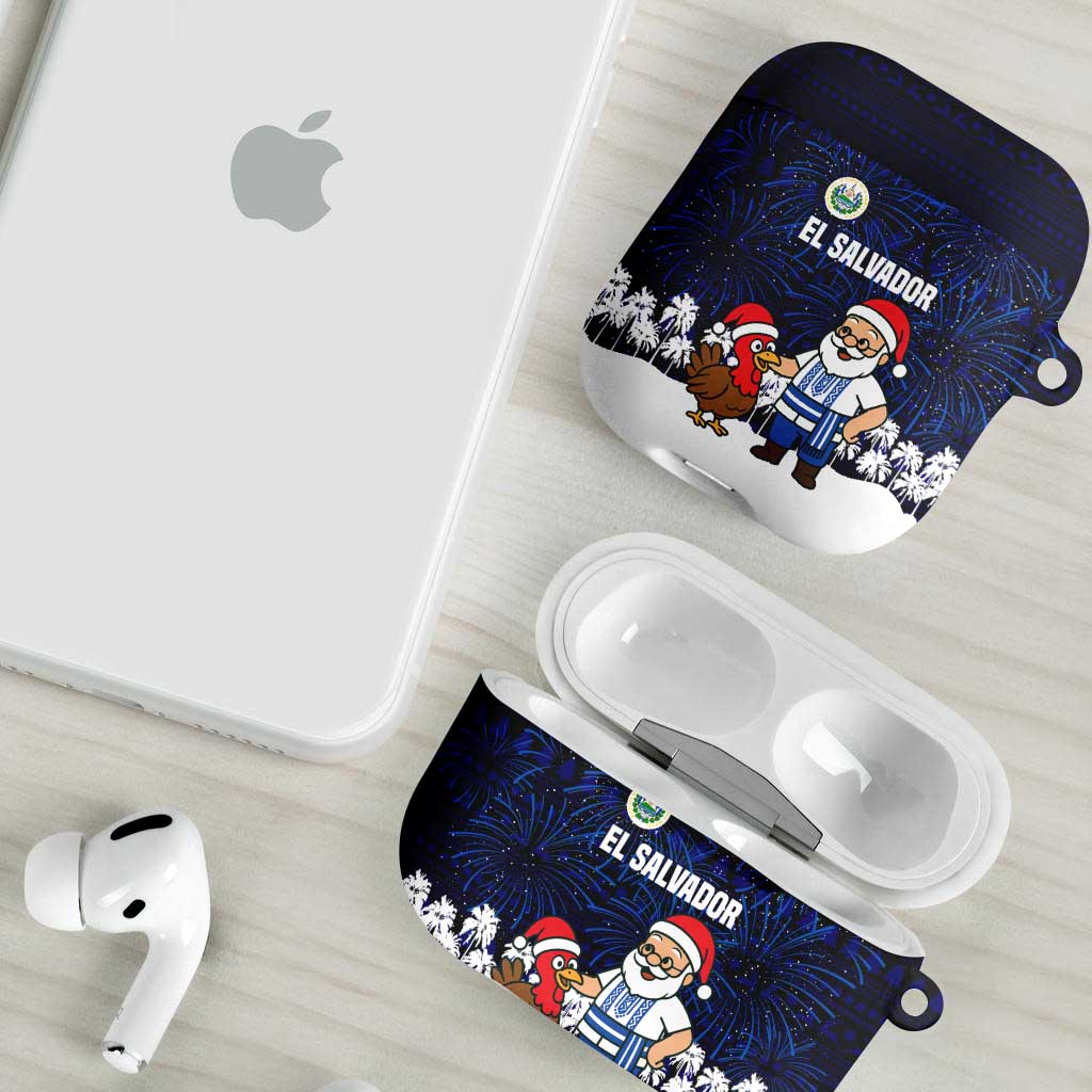 El Salvador Christmas AirPods Case with Santa Claus Turkey Fireworks Palm Trees and National Emblem Design - Wonder Print Shop