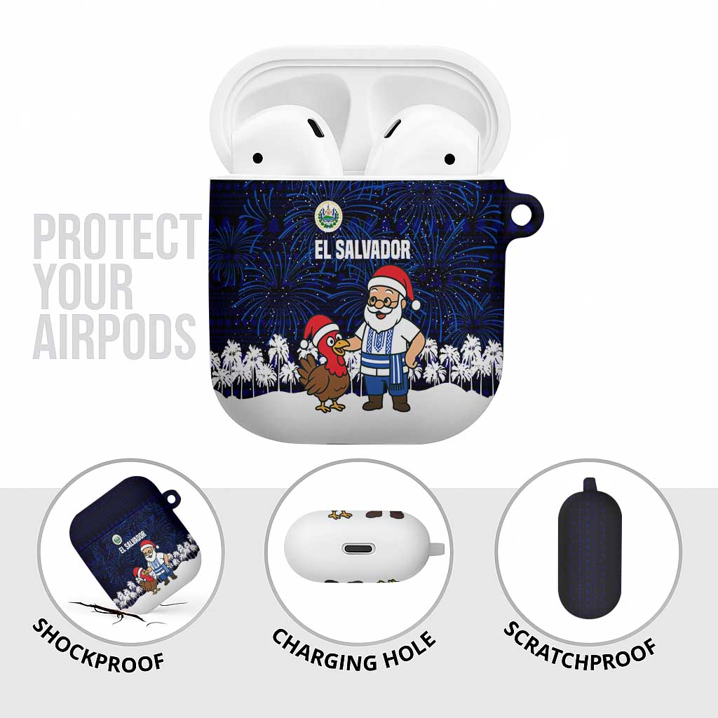 El Salvador Christmas AirPods Case with Santa Claus Turkey Fireworks Palm Trees and National Emblem Design - Wonder Print Shop