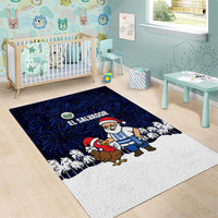 El Salvador Christmas Area Rug with Santa Claus Turkey Fireworks Palm Trees and National Emblem Design - Wonder Print Shop