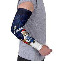 El Salvador Christmas Arm Sleeves with Santa Claus Turkey Fireworks Palm Trees and National Emblem Design - Wonder Print Shop