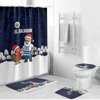 El Salvador Christmas Bathroom Set with Santa Claus Turkey Fireworks Palm Trees and National Emblem Design - Wonder Print Shop