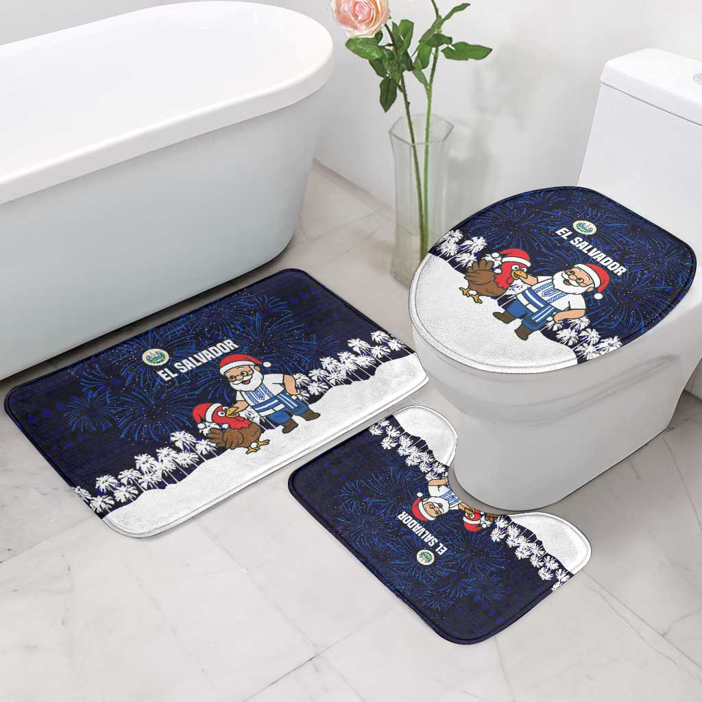 El Salvador Christmas Bathroom Set with Santa Claus Turkey Fireworks Palm Trees and National Emblem Design - Wonder Print Shop