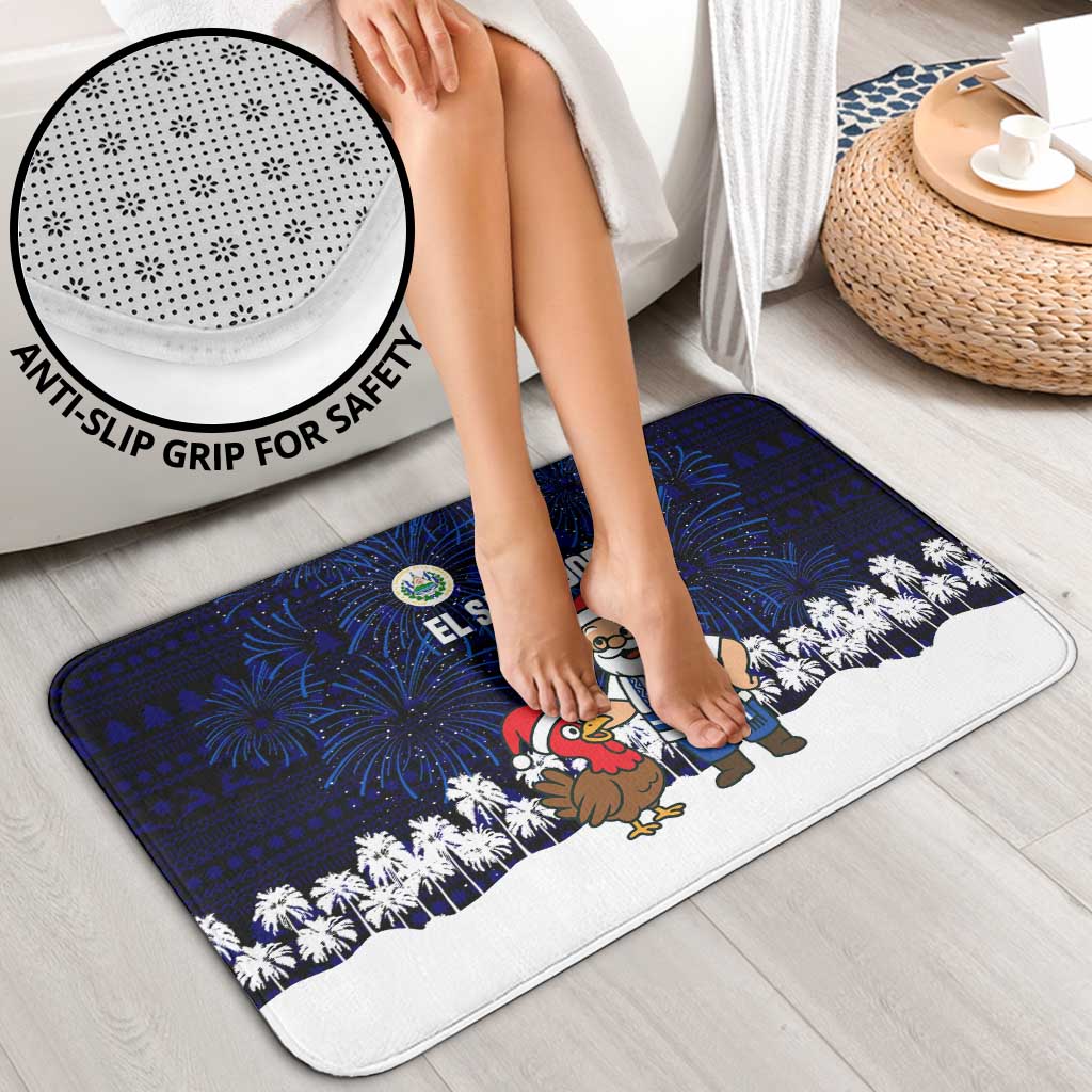 El Salvador Christmas Bathroom Set with Santa Claus Turkey Fireworks Palm Trees and National Emblem Design - Wonder Print Shop