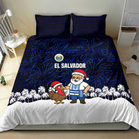 El Salvador Christmas Bedding Set with Santa Claus Turkey Fireworks Palm Trees and National Emblem Design - Wonder Print Shop