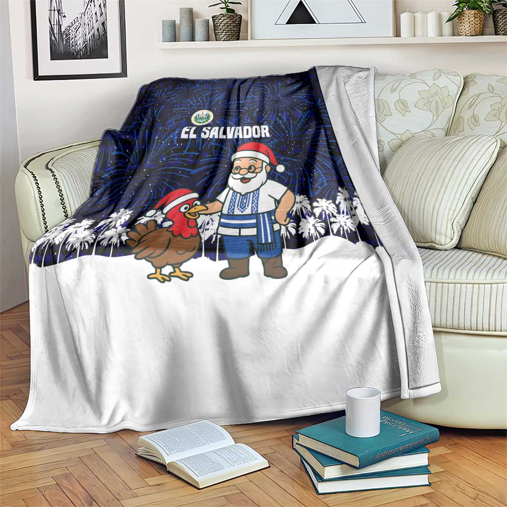 El Salvador Christmas Blanket with Santa Claus Turkey Fireworks Palm Trees and National Emblem Design - Wonder Print Shop
