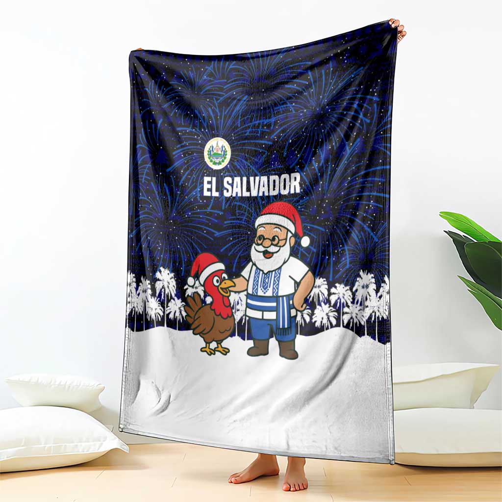 El Salvador Christmas Blanket with Santa Claus Turkey Fireworks Palm Trees and National Emblem Design - Wonder Print Shop