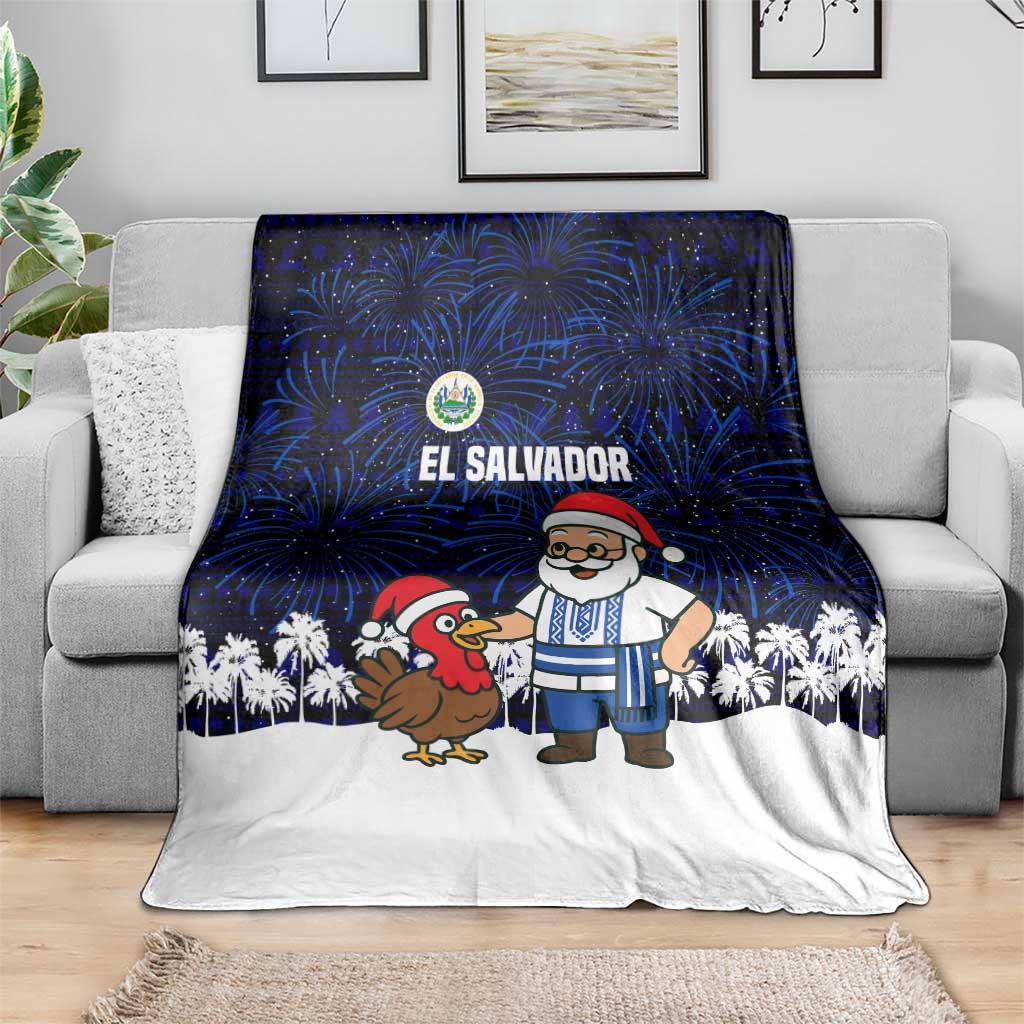 El Salvador Christmas Blanket with Santa Claus Turkey Fireworks Palm Trees and National Emblem Design - Wonder Print Shop