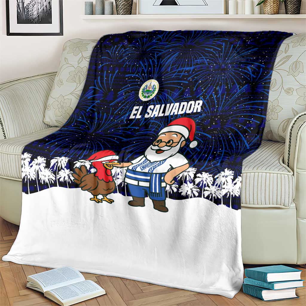 El Salvador Christmas Blanket with Santa Claus Turkey Fireworks Palm Trees and National Emblem Design - Wonder Print Shop