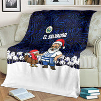 El Salvador Christmas Blanket with Santa Claus Turkey Fireworks Palm Trees and National Emblem Design - Wonder Print Shop