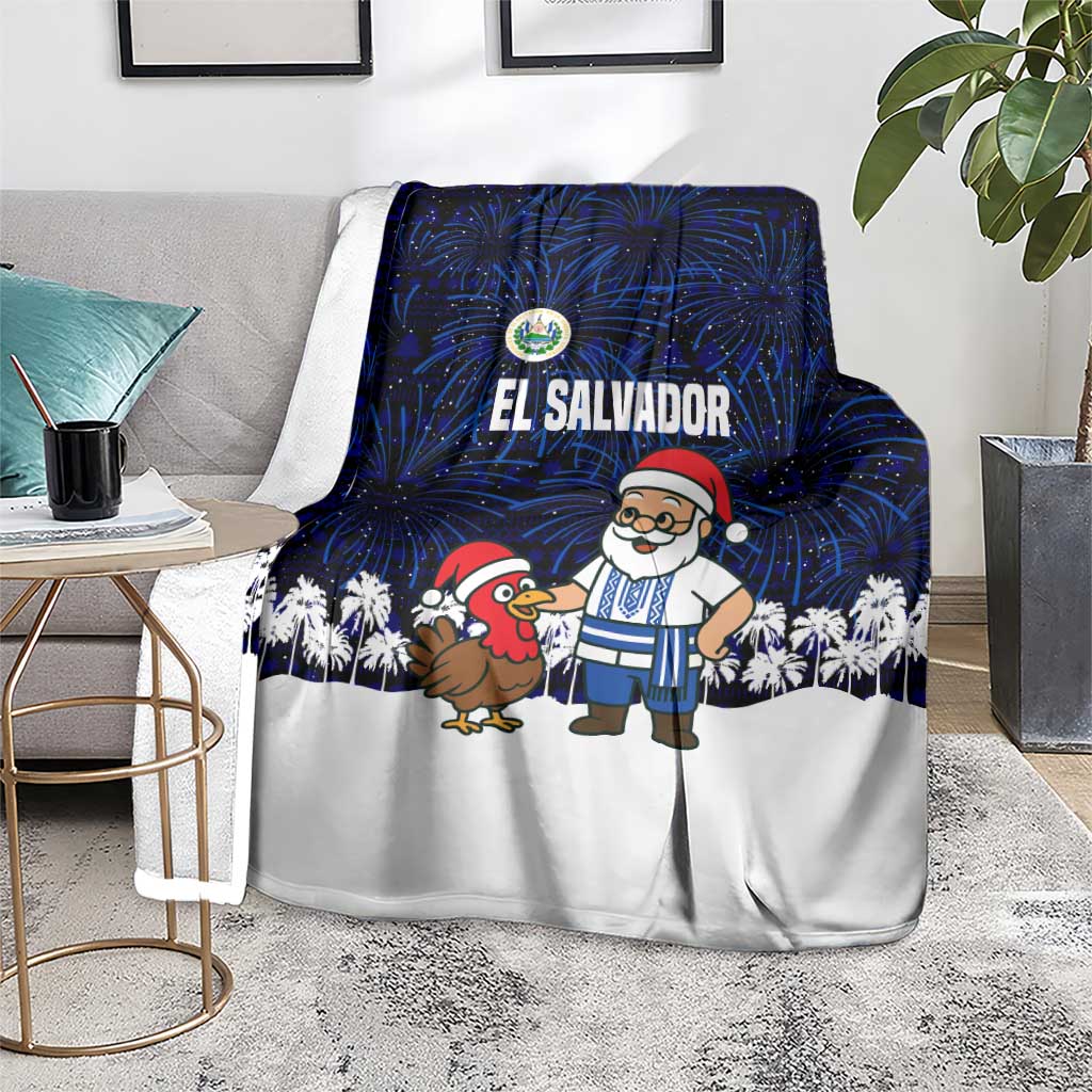 El Salvador Christmas Blanket with Santa Claus Turkey Fireworks Palm Trees and National Emblem Design - Wonder Print Shop