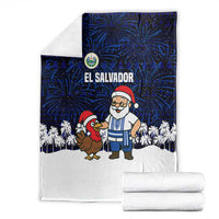 El Salvador Christmas Blanket with Santa Claus Turkey Fireworks Palm Trees and National Emblem Design - Wonder Print Shop