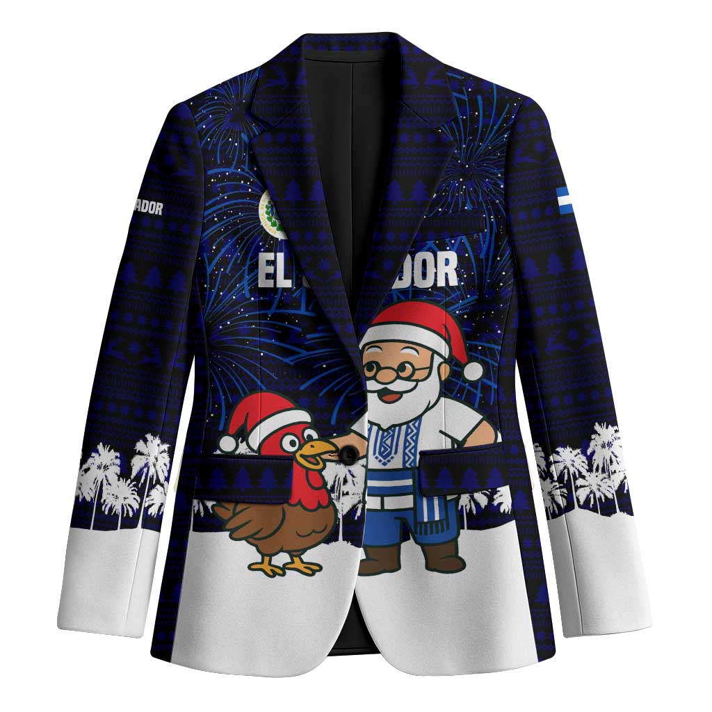 El Salvador Christmas Blazer with Santa Claus Turkey Fireworks Palm Trees and National Emblem Design - Wonder Print Shop