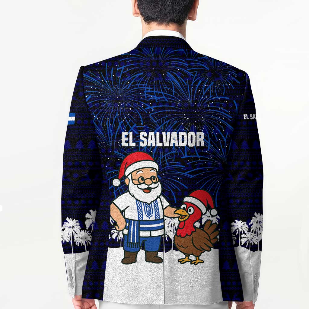 El Salvador Christmas Blazer with Santa Claus Turkey Fireworks Palm Trees and National Emblem Design - Wonder Print Shop