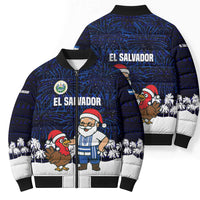 El Salvador Christmas Bomber Puffer Jacket with Santa Claus Turkey Fireworks Palm Trees and National Emblem Design - Wonder Print Shop