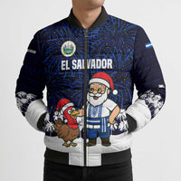 El Salvador Christmas Bomber Puffer Jacket with Santa Claus Turkey Fireworks Palm Trees and National Emblem Design - Wonder Print Shop