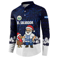 El Salvador Christmas Button Sweatshirt with Santa Claus Turkey Fireworks Palm Trees and National Emblem Design - Wonder Print Shop