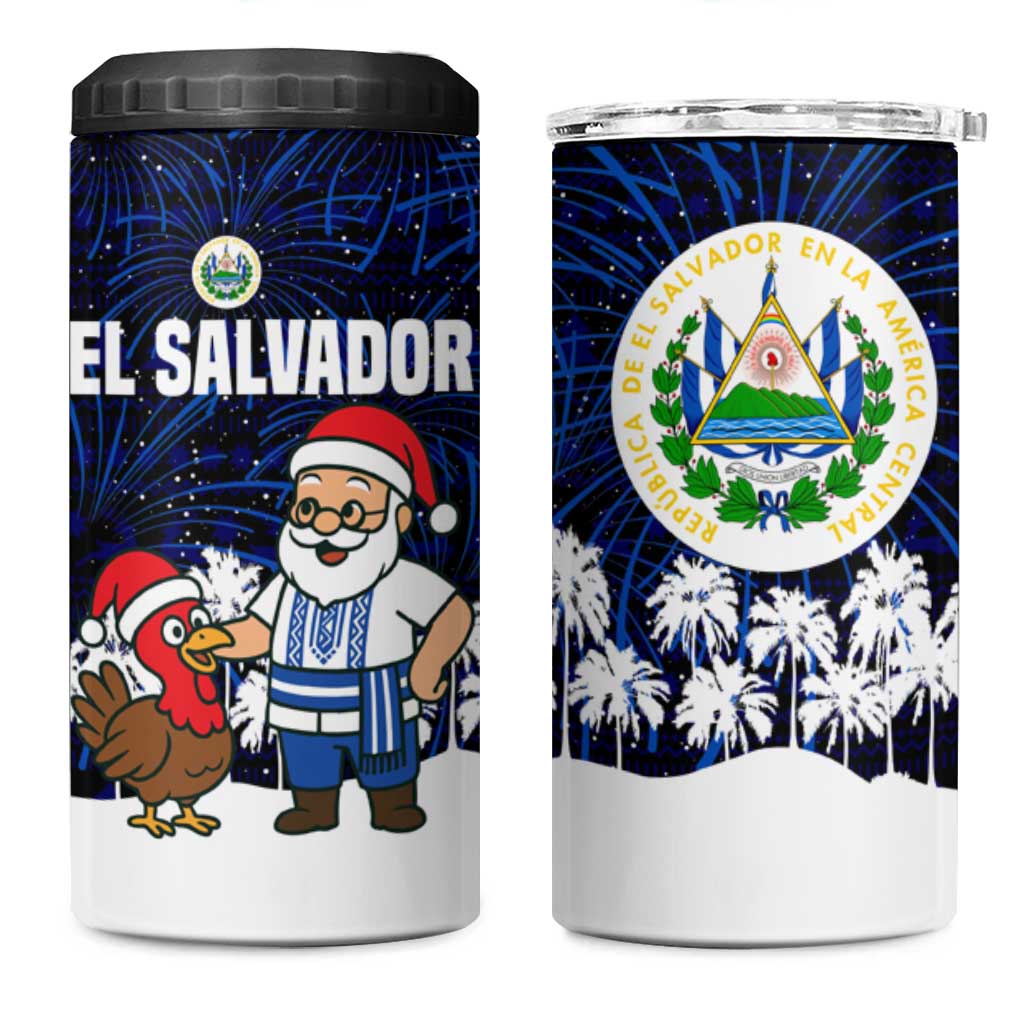 El Salvador Christmas 4 in 1 Can Cooler Tumbler with Santa Claus Turkey Fireworks Palm Trees and National Emblem Design - Wonder Print Shop