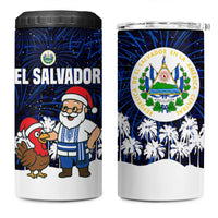 El Salvador Christmas 4 in 1 Can Cooler Tumbler with Santa Claus Turkey Fireworks Palm Trees and National Emblem Design - Wonder Print Shop