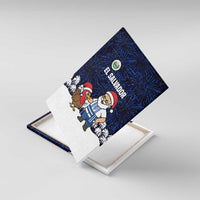 El Salvador Christmas Canvas Wall Art with Santa Claus Turkey Fireworks Palm Trees and National Emblem Design - Wonder Print Shop