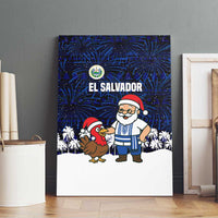 El Salvador Christmas Canvas Wall Art with Santa Claus Turkey Fireworks Palm Trees and National Emblem Design - Wonder Print Shop