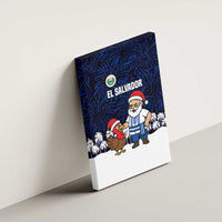 El Salvador Christmas Canvas Wall Art with Santa Claus Turkey Fireworks Palm Trees and National Emblem Design - Wonder Print Shop