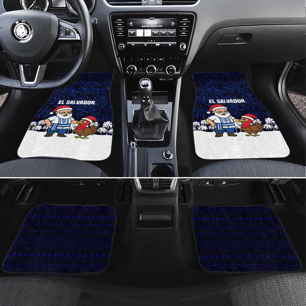 El Salvador Christmas Car Mats with Santa Claus Turkey Fireworks Palm Trees and National Emblem Design - Wonder Print Shop