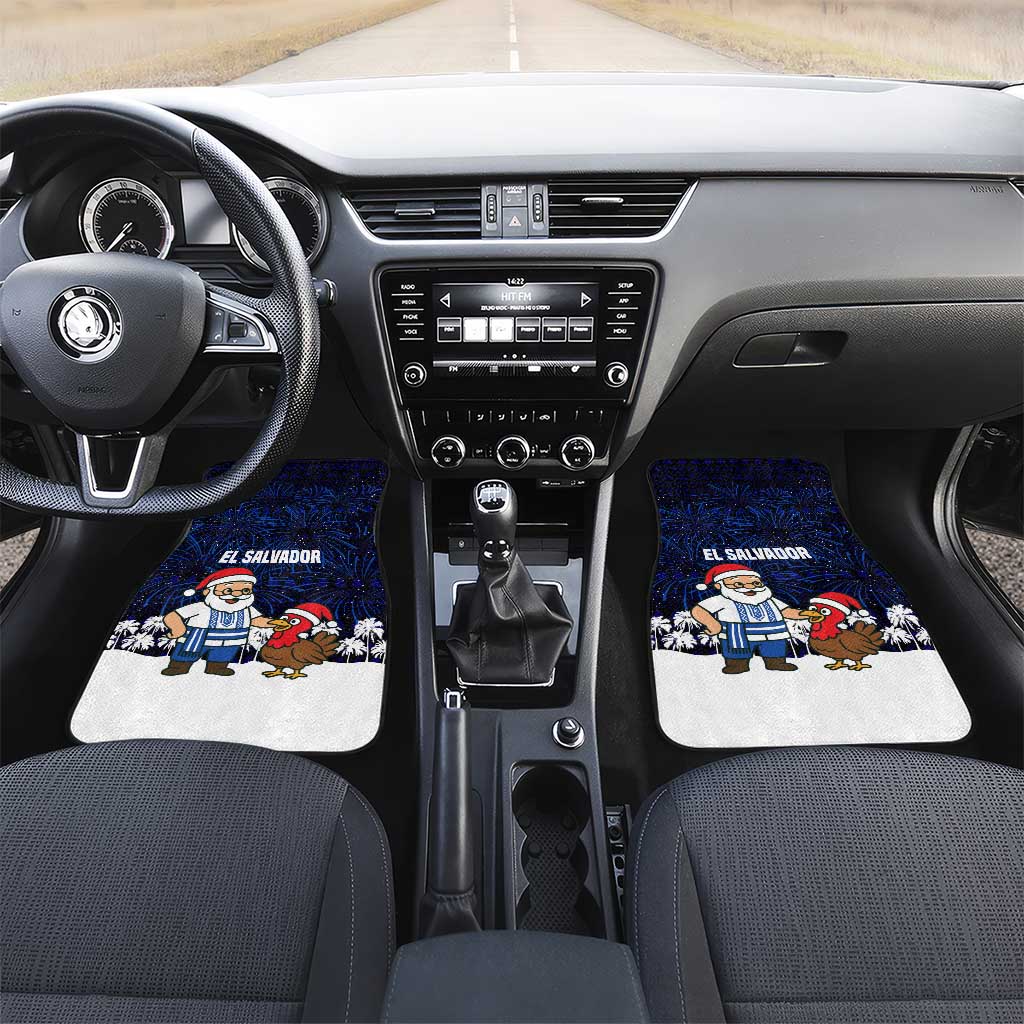 El Salvador Christmas Car Mats with Santa Claus Turkey Fireworks Palm Trees and National Emblem Design - Wonder Print Shop