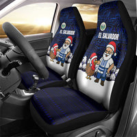El Salvador Christmas Car Seat Cover with Santa Claus Turkey Fireworks Palm Trees and National Emblem Design - Wonder Print Shop