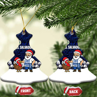 El Salvador Christmas Ceramic Ornament with Santa Claus Turkey Fireworks Palm Trees and National Emblem Design - Wonder Print Shop