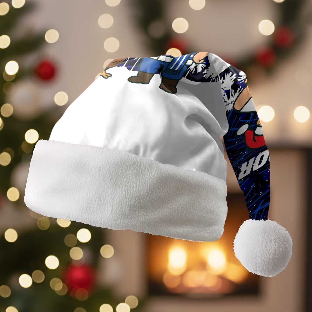 El Salvador Christmas Santa Hat with Santa Claus Turkey Fireworks Palm Trees and National Emblem Design - Wonder Print Shop