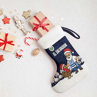 El Salvador Christmas Stocking with Santa Claus Turkey Fireworks Palm Trees and National Emblem Design - Wonder Print Shop