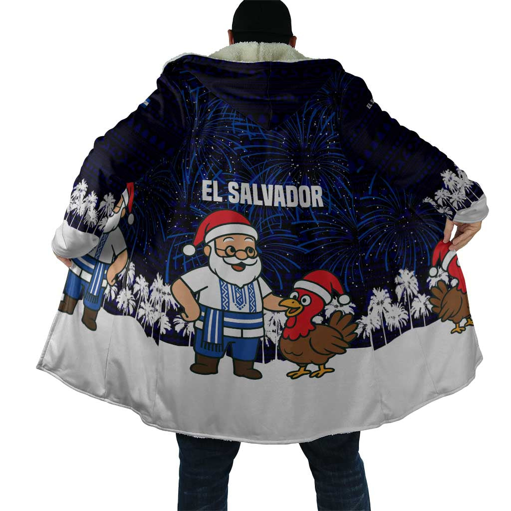 El Salvador Christmas Cloak with Santa Claus Turkey Fireworks Palm Trees and National Emblem Design - Wonder Print Shop