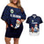 El Salvador Christmas Couples Matching Off Shoulder Short Dress and Hawaiian Shirt with Santa Claus Turkey Fireworks Palm Trees and National Emblem Design - Wonder Print Shop