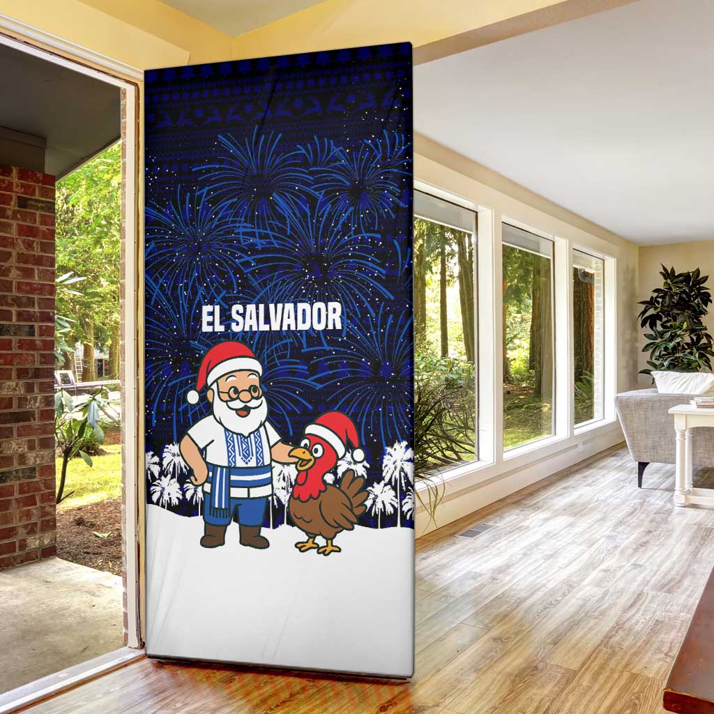 El Salvador Christmas Door Cover with Santa Claus Turkey Fireworks Palm Trees and National Emblem Design - Wonder Print Shop