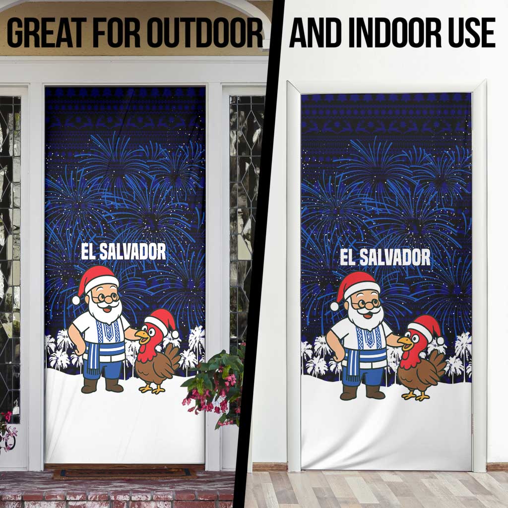 El Salvador Christmas Door Cover with Santa Claus Turkey Fireworks Palm Trees and National Emblem Design - Wonder Print Shop