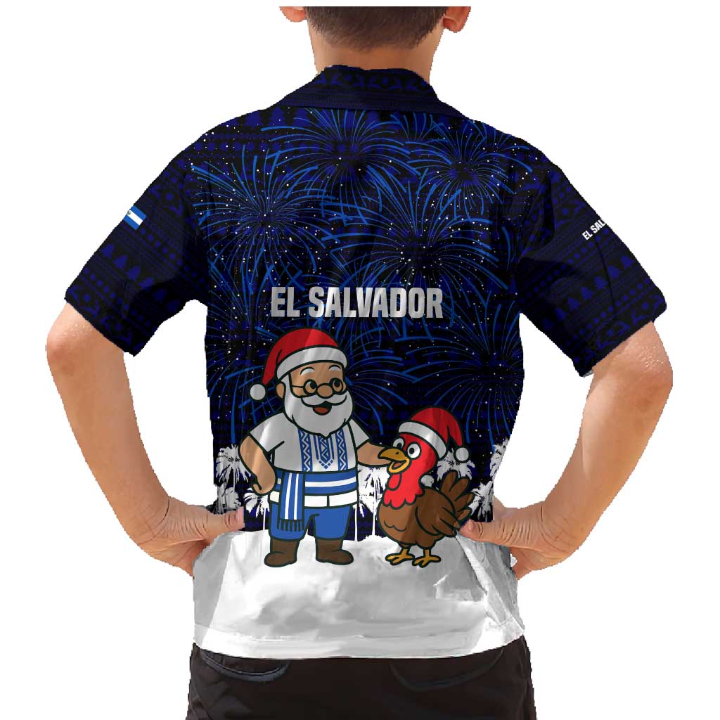 El Salvador Christmas Family Matching Mermaid Dress and Hawaiian Shirt with Santa Claus Turkey Fireworks Palm Trees and National Emblem Design - Wonder Print Shop
