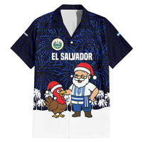 El Salvador Christmas Family Matching Mermaid Dress and Hawaiian Shirt with Santa Claus Turkey Fireworks Palm Trees and National Emblem Design - Wonder Print Shop