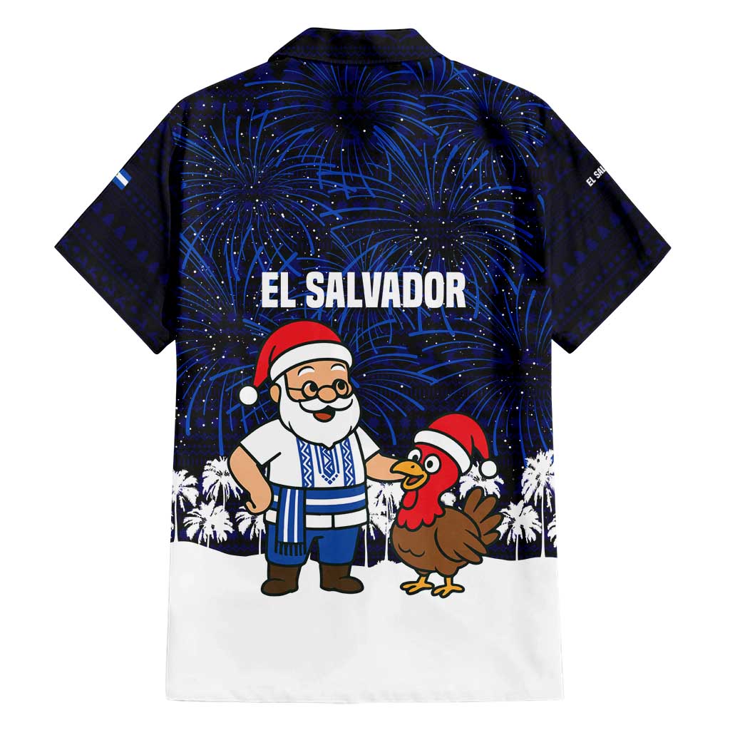 El Salvador Christmas Family Matching Puletasi and Hawaiian Shirt with Santa Claus Turkey Fireworks Palm Trees and National Emblem Design - Wonder Print Shop