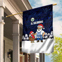 El Salvador Christmas Garden Flag with Santa Claus Turkey Fireworks Palm Trees and National Emblem Design - Wonder Print Shop