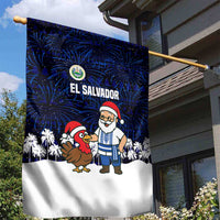 El Salvador Christmas Garden Flag with Santa Claus Turkey Fireworks Palm Trees and National Emblem Design - Wonder Print Shop