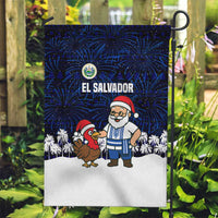 El Salvador Christmas Garden Flag with Santa Claus Turkey Fireworks Palm Trees and National Emblem Design - Wonder Print Shop