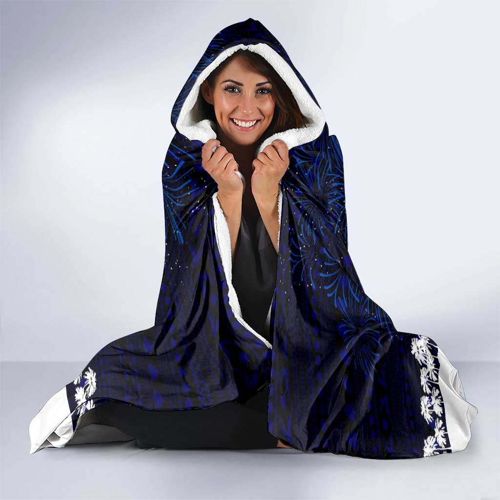 El Salvador Christmas Hooded Blanket with Santa Claus Turkey Fireworks Palm Trees and National Emblem Design - Wonder Print Shop