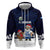 El Salvador Christmas Hoodie with Santa Claus Turkey Fireworks Palm Trees and National Emblem Design - Wonder Print Shop